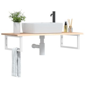 Estante de lavabo de pared de acero y madera maciza de roble de , Tocadores de baño - Ref: Foro24-3302600, Precio: 91,99 €, D...