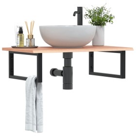 Wall-mounted steel and solid oak wood sink shelf by , bathroom vanities - Ref: Foro24-3302609, Price: 82,99 €, Discount: %