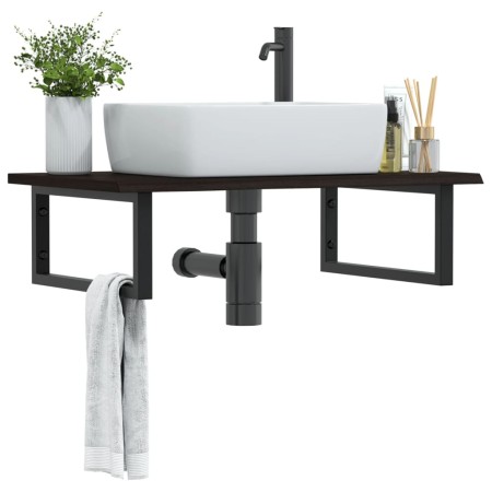 Wall-mounted steel and solid oak wood sink shelf by , bathroom vanities - Ref: Foro24-3302621, Price: 76,99 €, Discount: %