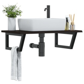 Wall-mounted steel and solid oak wood sink shelf by , bathroom vanities - Ref: Foro24-3302623, Price: 79,96 €, Discount: %