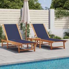 2 sun loungers with solid acacia wood table and blue textilene by , Loungers - Ref: Foro24-3279254, Price: 347,99 €, Discount: %