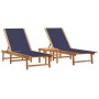 2 sun loungers with solid acacia wood table and blue textilene by , Loungers - Ref: Foro24-3279254, Price: 348,41 €, Discount: %