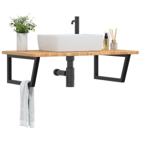 Wall-mounted steel and solid oak wood sink shelf by , bathroom vanities - Ref: Foro24-3302483, Price: 110,99 €, Discount: %