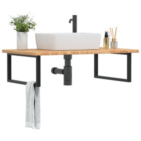 Wall-mounted steel and solid oak wood sink shelf by , bathroom vanities - Ref: Foro24-3302481, Price: 114,44 €, Discount: %