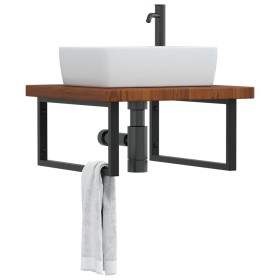 Wall-mounted steel and solid oak wood sink shelf by , bathroom vanities - Ref: Foro24-3302497, Price: 118,22 €, Discount: %