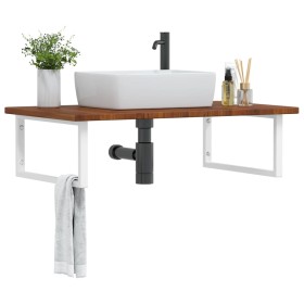 Wall-mounted steel and solid oak wood sink shelf by , bathroom vanities - Ref: Foro24-3302488, Price: 126,99 €, Discount: %