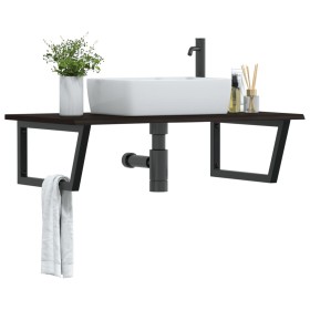 Estante de lavabo de pared de acero y madera maciza de roble de , Tocadores de baño - Ref: Foro24-3302663, Precio: 92,76 €, D...