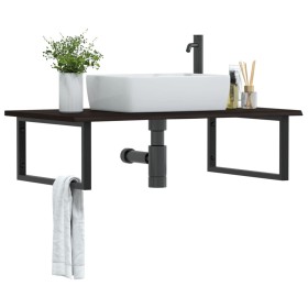 Wandwaschtischregal aus Stahl und massiver Eiche von , Badezimmerwaschtische - Ref: Foro24-3302661, Preis: 93,99 €, Rabatt: %