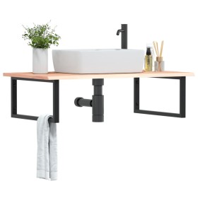 Wall-mounted steel and solid oak wood sink shelf by , bathroom vanities - Ref: Foro24-3302637, Price: 110,41 €, Discount: %