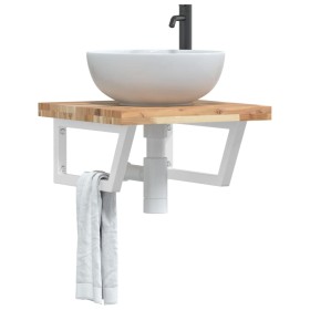 Wall-mounted sink shelf made of steel and solid acacia wood by , bathroom vanities - Ref: Foro24-3302766, Price: 71,99 €, Dis...