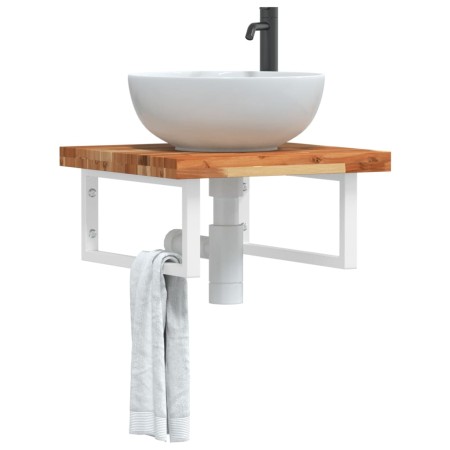 Estante de lavabo de pared acero y madera maciza de acacia de , Tocadores de baño - Ref: Foro24-3302772, Precio: 74,99 €, Des...