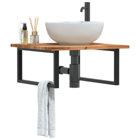 Wall-mounted sink shelf made of steel and solid acacia wood by , bathroom vanities - Ref: Foro24-3302881, Price: 75,19 €, Dis...