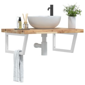 Wall-mounted sink shelf made of steel and solid acacia wood by , bathroom vanities - Ref: Foro24-3302906, Price: 118,02 €, Di...