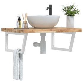 Wall-mounted sink shelf made of steel and solid acacia wood by , bathroom vanities - Ref: Foro24-3302910, Price: 134,99 €, Di...