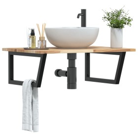 Wall-mounted sink shelf made of steel and solid acacia wood by , bathroom vanities - Ref: Foro24-3302895, Price: 94,53 €, Dis...