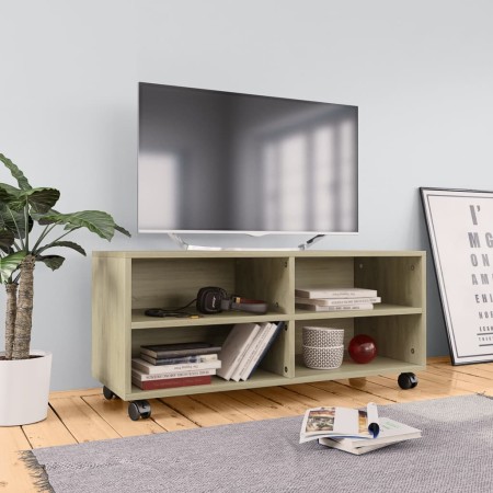 TV-Schrank mit Rädern aus eichenfarbenem Sperrholz, 90 x 35 x 35 cm von vidaXL, TV-Möbel - Ref: Foro24-800183, Preis: 70,57 €...