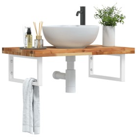 Estante de lavabo de pared acero y madera maciza de acacia de , Tocadores de baño - Ref: Foro24-3302848, Precio: 85,99 €, Des...