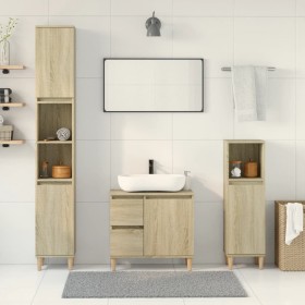 3-piece bathroom furniture set made of Sonoma oak plywood. by , Bathroom furniture - Ref: Foro24-3307669, Price: 195,56 €, Di...