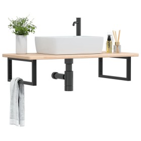 Estante de lavabo de pared de acero y madera maciza de roble de , Tocadores de baño - Ref: Foro24-3302385, Precio: 96,99 €, D...