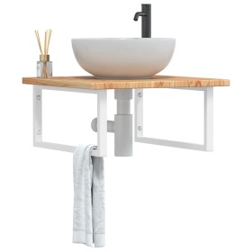 Wall-mounted steel and solid oak wood sink shelf by , bathroom vanities - Ref: Foro24-3302476, Price: 82,99 €, Discount: %