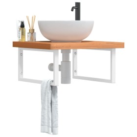 Estante de lavabo de pared de acero y madera maciza de haya de , Tocadores de baño - Ref: Foro24-3302512, Precio: 101,99 €, D...