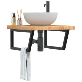 Wall-mounted steel and solid oak wood sink shelf by , bathroom vanities - Ref: Foro24-3302495, Price: 111,99 €, Discount: %