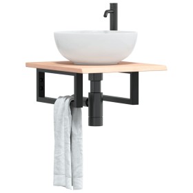 Wall-mounted steel and solid oak wood sink shelf by , bathroom vanities - Ref: Foro24-3302533, Price: 52,99 €, Discount: %