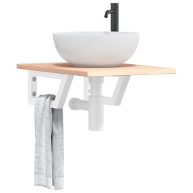 Wall-mounted steel and solid oak wood sink shelf by , bathroom vanities - Ref: Foro24-3302538, Price: 59,99 €, Discount: %