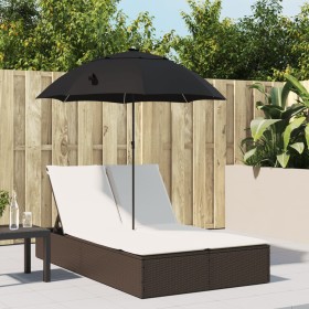 Double sun lounger with cushions and brown synthetic rattan umbrella by , Loungers - Ref: Foro24-368082, Price: 309,70 €, Dis...