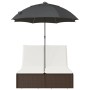 Double sun lounger with cushions and brown synthetic rattan umbrella by , Loungers - Ref: Foro24-368082, Price: 309,70 €, Dis...