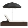 Double sun lounger with cushions and brown synthetic rattan umbrella by , Loungers - Ref: Foro24-368082, Price: 309,70 €, Dis...