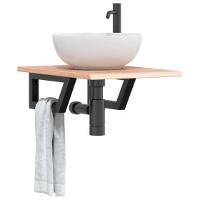 Wall-mounted steel and solid oak wood sink shelf by , bathroom vanities - Ref: Foro24-3302559, Price: 57,41 €, Discount: %