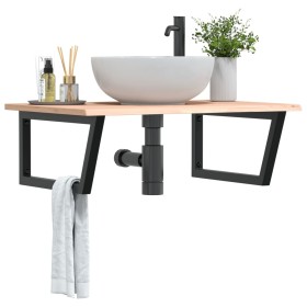 Wall-mounted steel and solid oak wood sink shelf by , bathroom vanities - Ref: Foro24-3302635, Price: 89,99 €, Discount: %