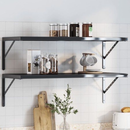 Set of 4 black stainless steel shelf brackets 40x2.5x25 cm by , Shelves and shelves - Ref: Foro24-30305, Price: 30,23 €, Disc...