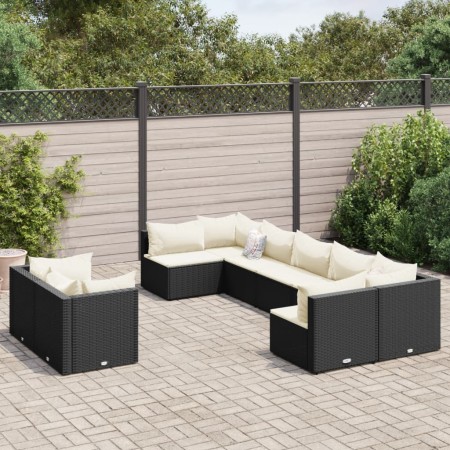 Gartensofa-Set mit 9-teiligen Kissen aus schwarzem Kunststoff-Rattan. von , Gartensets - Ref: Foro24-3308296, Preis: 571,62 €...