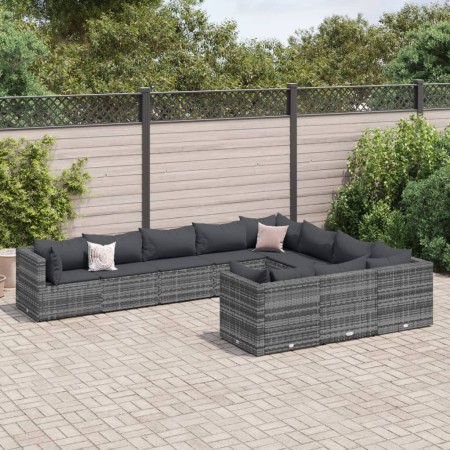 Garden sofa set with 10 pieces of synthetic gray rattan cushions by , Garden sets - Ref: Foro24-3308330, Price: 598,25 €, Dis...