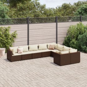 Gartensofagarnitur 9-teilig mit braunen Kissen aus synthetischem Rattan. von , Gartensets - Ref: Foro24-3308313, Preis: 542,9...