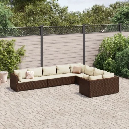 Gartensofagarnitur 9-teilig mit braunen Kissen aus synthetischem Rattan. von , Gartensets - Ref: Foro24-3308313, Preis: 581,2...