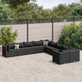 Set of garden sofas and cushions 10 pieces synthetic black rattan by , Garden sets - Ref: Foro24-3308347, Price: 786,79 €, Di...