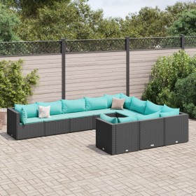 Set of garden sofas and cushions 10 pieces synthetic black rattan by , Garden sets - Ref: Foro24-3308332, Price: 711,99 €, Di...