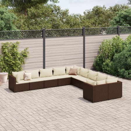 Gartensofa-Set, 10-teilig, mit braunen Kissen aus synthetischem Rattan. von , Gartensets - Ref: Foro24-3308345, Preis: 592,17...