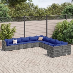 Gartensofa-Set und Kissen, 10-teilig, aus grauem Kunststoff-Rattan. von , Gartensets - Ref: Foro24-3308351, Preis: 584,56 €, ...