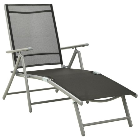 Black and silver textilene and aluminum folding lounger by vidaXL, Loungers - Ref: Foro24-312191, Price: 92,96 €, Discount: %