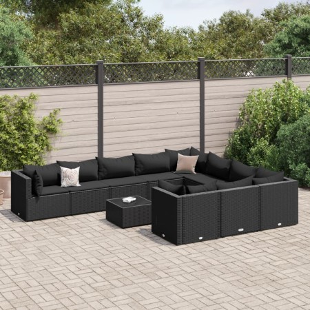 Gartensofagarnitur 11-teilig mit schwarzen Polstern aus synthetischem Rattan von , Gartensets - Ref: Foro24-3308339, Preis: 8...