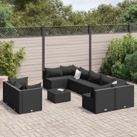 Set of garden sofas and cushions 10 pieces synthetic black rattan by , Garden sets - Ref: Foro24-3308307, Price: 732,34 €, Di...