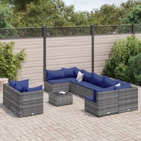 Gartensofa-Set und Kissen, 10-teilig, aus grauem Kunststoff-Rattan. von , Gartensets - Ref: Foro24-3308311, Preis: 563,79 €, ...