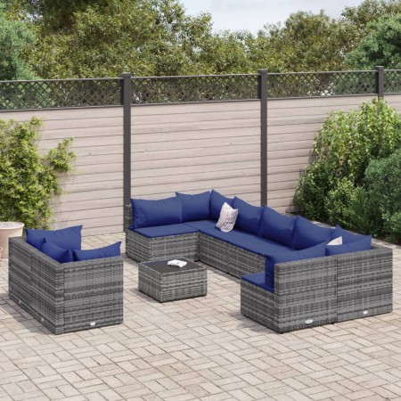 Gartensofa-Set und Kissen, 10-teilig, aus grauem Kunststoff-Rattan. von , Gartensets - Ref: Foro24-3308311, Preis: 561,72 €, ...