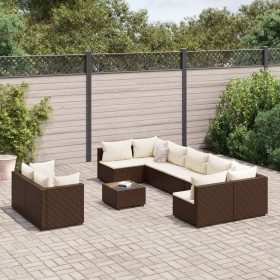 Gartensofa-Set, 10-teilig, mit braunen Kissen aus synthetischem Rattan. von , Gartensets - Ref: Foro24-3308305, Preis: 745,30...