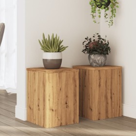 Soportes de plantas 2 uds madera roble artisian 25x25x35 cm de , Soportes para macetas - Ref: Foro24-852914, Precio: 52,70 €,...