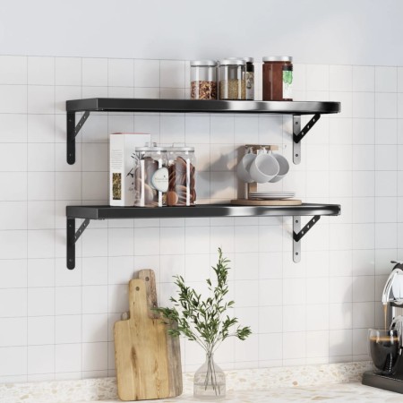 Wall shelves 2 units stainless steel black 75x23.5 cm by , Shelves and shelves - Ref: Foro24-3214516, Price: 51,97 €, Discoun...